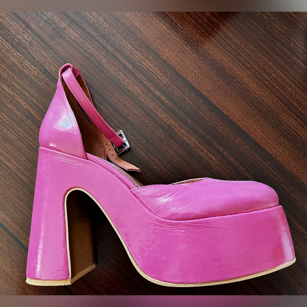 Hot pink leather high heels
